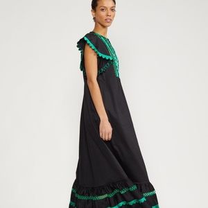 Black Cynthia Rowley Nairobi Scalloped Embroidered Kaftan Dress
